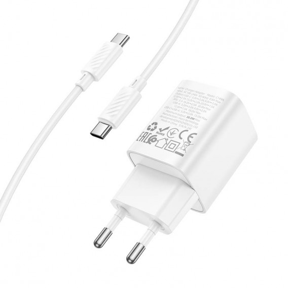 Блок живлення Hoco C149A Charm PD30W+QC3.0 (1USB-A/1C) + кабель Type-C to Type-C White