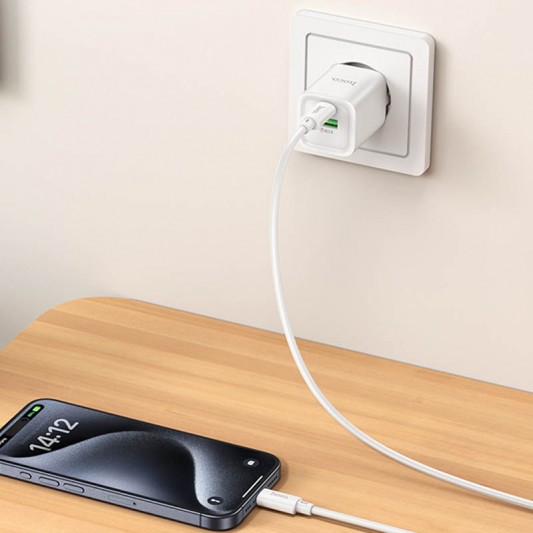СЗУ Hoco C149A Charm PD30W+QC3.0 (1USB-A/1C) + кабель Type-C to Type-C White - изображение 4