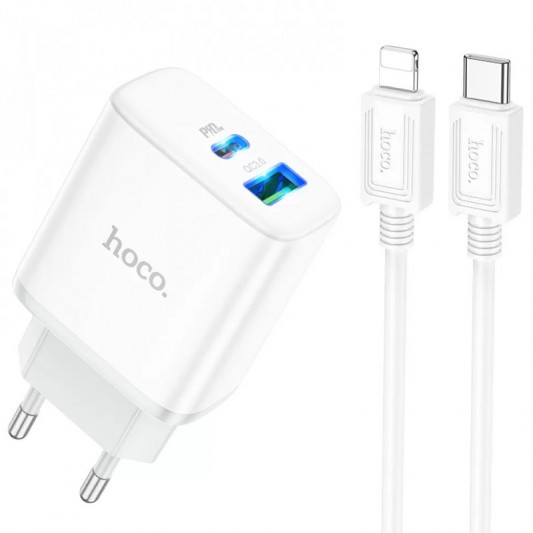 СЗУ Hoco C105A Stage PD20W+QC3.0 (1USB-A/1C) + кабель Type-C to Lightning White