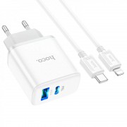 СЗУ Hoco C105A Stage PD20W+QC3.0 (1USB-A/1C) + кабель Type-C to Lightning White
