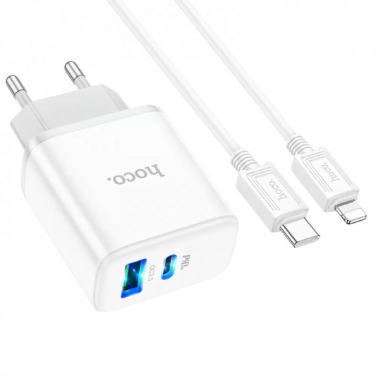 СЗУ Hoco C105A Stage PD20W+QC3.0 (1USB-A/1C) + кабель Type-C to Lightning White - изображение 1