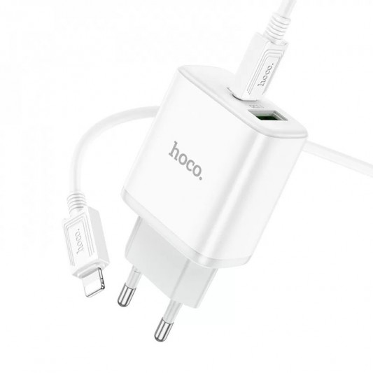 СЗУ Hoco C105A Stage PD20W+QC3.0 (1USB-A/1C) + кабель Type-C to Lightning White - изображение 2