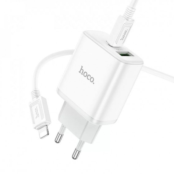 Блок питания Hoco C105A Stage PD20W+QC3.0 (1USB-A/1C) + кабель Type-C to Lightning White