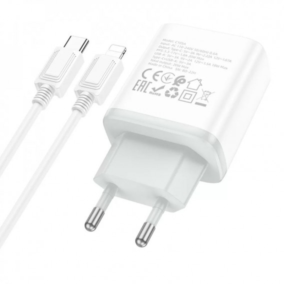Блок питания Hoco C105A Stage PD20W+QC3.0 (1USB-A/1C) + кабель Type-C to Lightning White