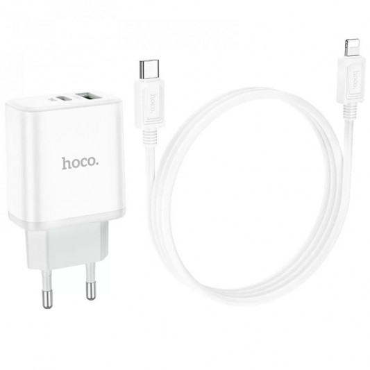 СЗУ Hoco C105A Stage PD20W+QC3.0 (1USB-A/1C) + кабель Type-C to Lightning White - изображение 4