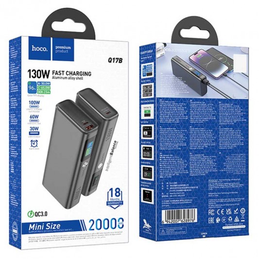 Портативное ЗУ Power Bank Hoco Q17B Electric 130W 20000 mAh Space Gray - изображение 5