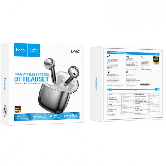 Бездротові TWS навушники Hoco EW62 Glitter Black glaze