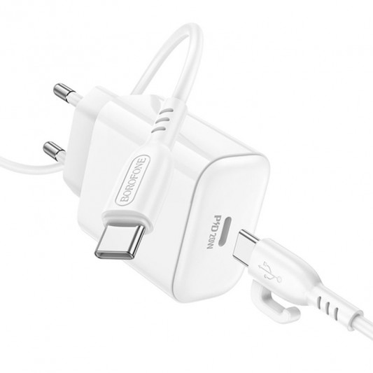 СЗУ Borofone BA81A PD20W (1USB-C) + кабель Type-C to Type-C White - изображение 1