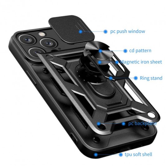 Ударостійкий чохол Camshield Serge Ring для Apple iPhone 13 Pro Max (6.7") Чорний - зображення 2 