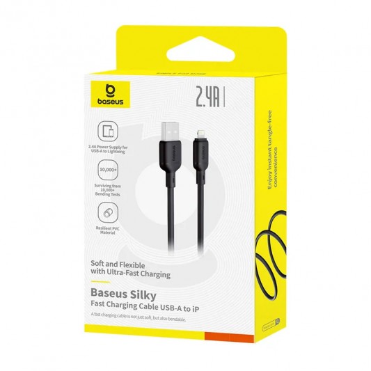 Дата кабель Baseus Silky Series OS Fast Charging USB to Lightning 2.4A (1m) (P1037770) Cluster Black - зображення 4 
