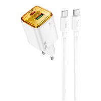 Блок питания Hoco N52 Monsoon PD20W+QC3.0 (1USB-A/1C) + кабель Type-C to Type-C White