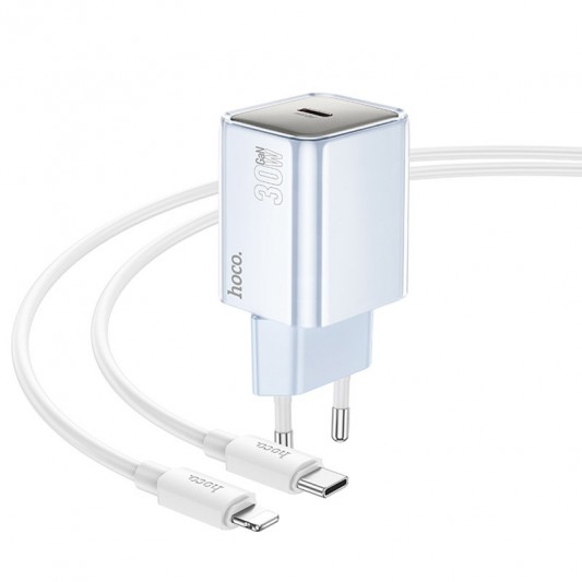 СЗУ Hoco N47 Glorious PD30W (1USB-C) + кабель Type-C to Lightning Blue - изображение 1