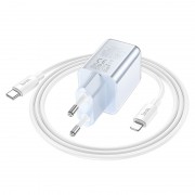 СЗУ Hoco N47 Glorious PD30W (1USB-C) + кабель Type-C to Lightning Blue