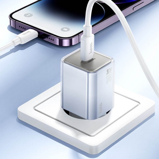 СЗУ Hoco N47 Glorious PD30W (1USB-C) + кабель Type-C to Lightning Blue - изображение 3