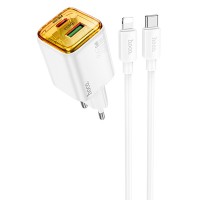 Блок питания Hoco N52 Monsoon PD20W+QC3.0 (1USB-A/1C) + кабель Type-C to Lightning White