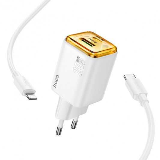 СЗУ Hoco N52 Monsoon PD20W+QC3.0 (1USB-A/1C) + кабель Type-C to Lightning White - изображение 1
