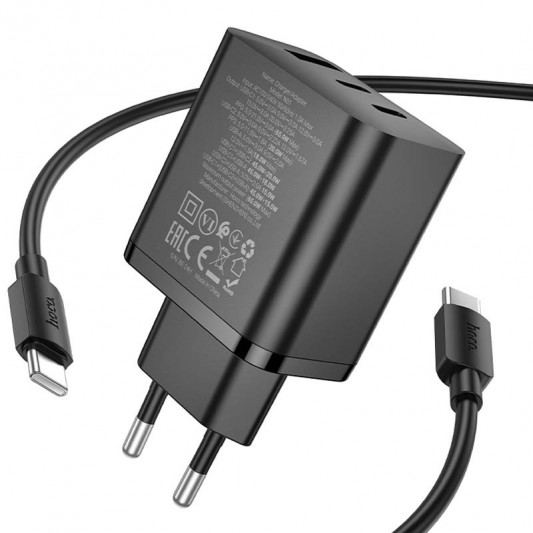 СЗУ Hoco N51 Scenery PD65W (1USB-A/2C) + кабель Type-C to Type-C Black - изображение 1