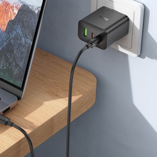 СЗУ Hoco N51 Scenery PD65W (1USB-A/2C) + кабель Type-C to Type-C Black - изображение 3