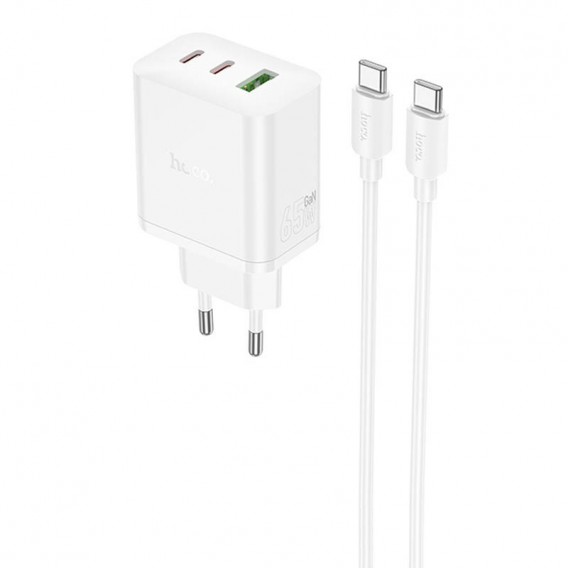 Блок живлення Hoco N51 Scenery PD65W (1USB-A/2C) + кабель Type-C to Type-C White