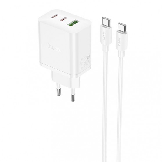 МЗП Hoco N51 Scenery PD65W (1USB-A/2C) + кабель Type-C to Type-C White