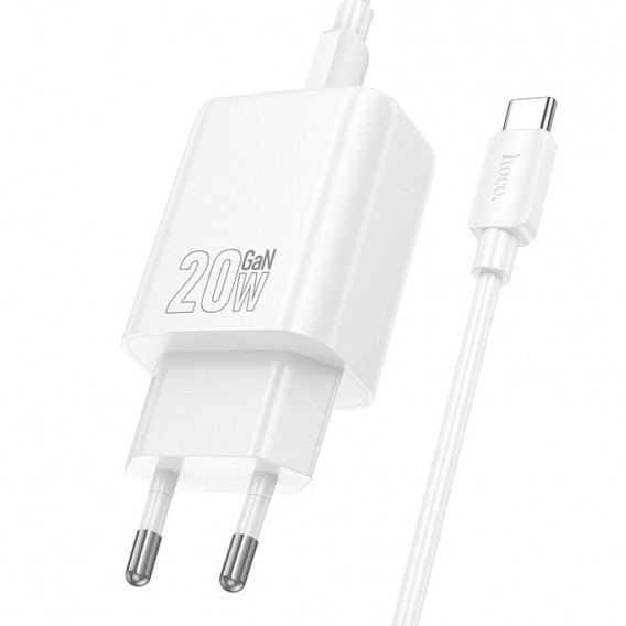 Блок живлення Hoco N60 Gentle PD20W (1USB-C) + кабель Type-C to Type-C White