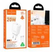 СЗУ Hoco N60 Gentle PD20W (1USB-C) + кабель Type-C to Type-C White