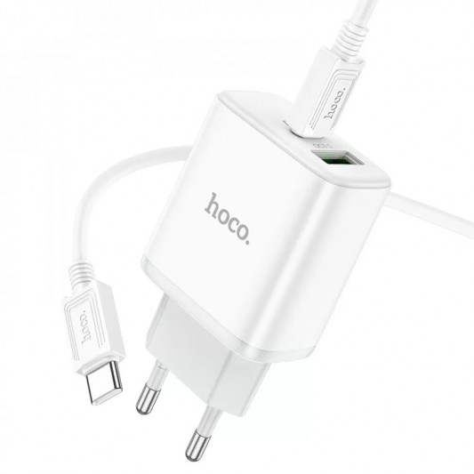 СЗУ Hoco C105A Stage PD20W+QC3.0 (1USB-A/1C) + кабель Type-C to Type-C White - изображение 3