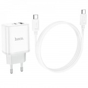 СЗУ Hoco C105A Stage PD20W+QC3.0 (1USB-A/1C) + кабель Type-C to Type-C White