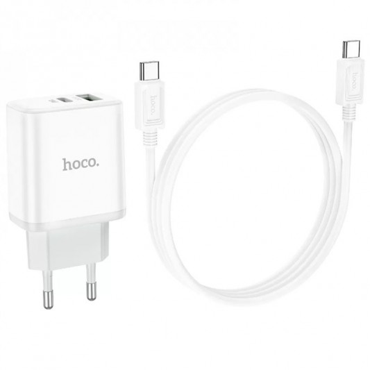 СЗУ Hoco C105A Stage PD20W+QC3.0 (1USB-A/1C) + кабель Type-C to Type-C White - изображение 4