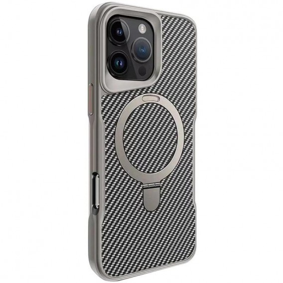 TPU+PC чохол Metal Buttons with MagSafe Carbon Ring для Apple iPhone 16 Pro (6.3") Сірий