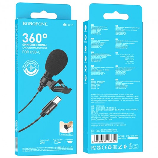 Мікрофон петличний Borofone BFK11 Elegant lavalier Type-C (2m) Black - зображення 5 