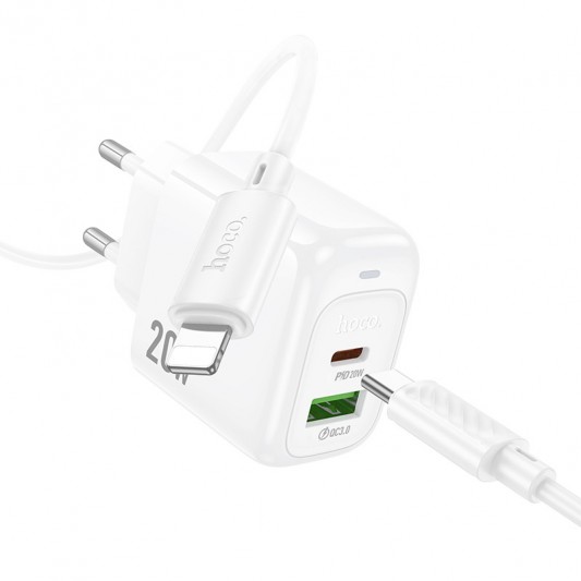 СЗУ Hoco CS54A Surplus PD20W+QC3.0 (1USB-A/1C) + кабель Type-C to Lightning White - изображение 3