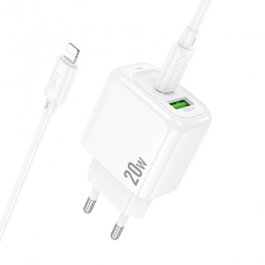СЗУ Hoco CS54A Surplus PD20W+QC3.0 (1USB-A/1C) + кабель Type-C to Lightning White - изображение 5