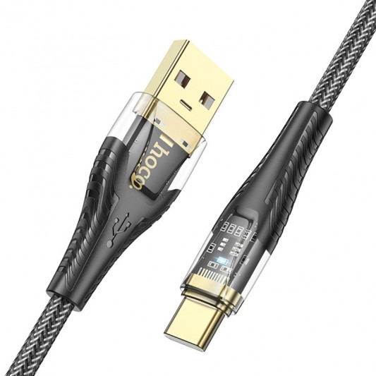 Дата кабель Hoco U121 Gold standart Transparent Discovery Edition USB to Type-C (1.2m) Black - изображение 1