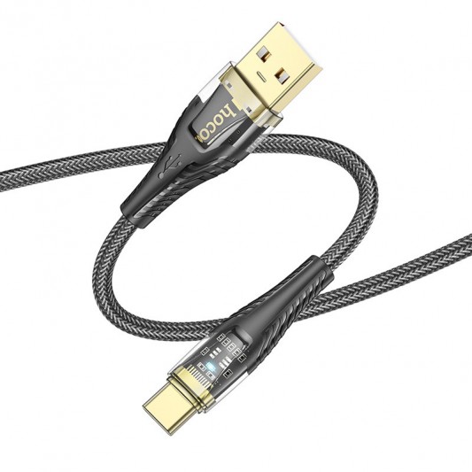 Дата кабель Hoco U121 Gold standart Transparent Discovery Edition USB to Type-C (1.2m) Black - изображение 2