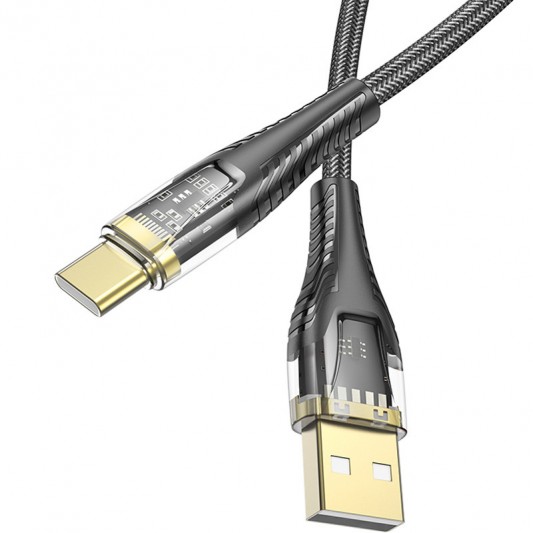 Дата кабель Hoco U121 Gold standart Transparent Discovery Edition USB to Type-C (1.2m) Black - изображение 3