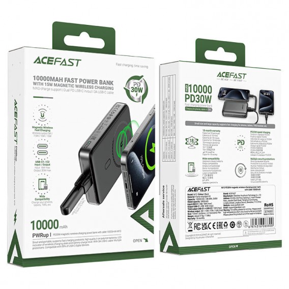 Портативний ЗП Power Bank Acefast M10 PD30W з БЗП 10000 mAh Black