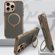 TPU+PC чехол Metal Buttons with MagSafe Carbon Ring для Apple iPhone 15 Pro Max (6.7") Золотой