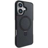 TPU+PC чехол Metal Buttons with MagSafe Carbon Ring для Apple iPhone 16 (6.1 дюйма) Черный