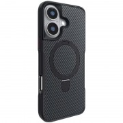 TPU+PC чехол Metal Buttons with MagSafe Carbon Ring для Apple iPhone 16 (6.1") Черный