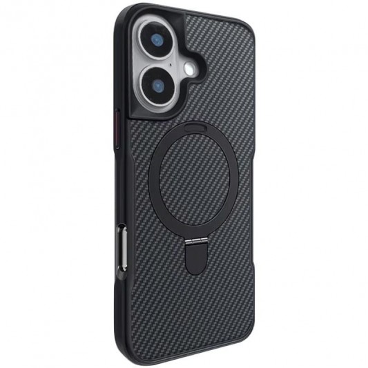 TPU+PC чехол Metal Buttons with MagSafe Carbon Ring для Apple iPhone 16 (6.1") Черный