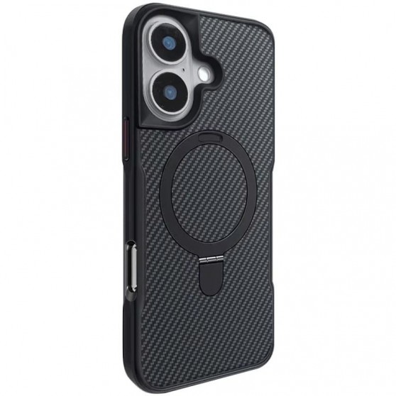 TPU+PC чохол Metal Buttons with MagSafe Carbon Ring для Apple iPhone 16 (6.1") Чорний