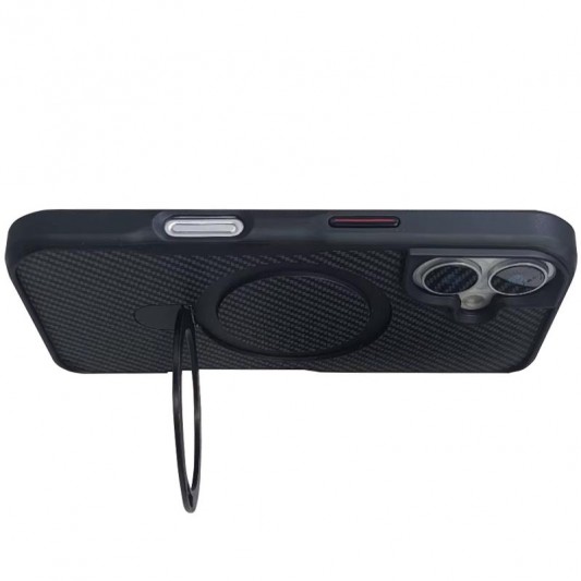 TPU+PC чехол Metal Buttons with MagSafe Carbon Ring для Apple iPhone 16 (6.1") Черный - изображение 1