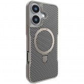 TPU+PC чехол Metal Buttons with MagSafe Carbon Ring для Apple iPhone 16 (6.1 дюйма) Серый