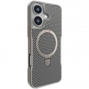 TPU+PC чехол Metal Buttons with MagSafe Carbon Ring для Apple iPhone 16 (6.1") Серый