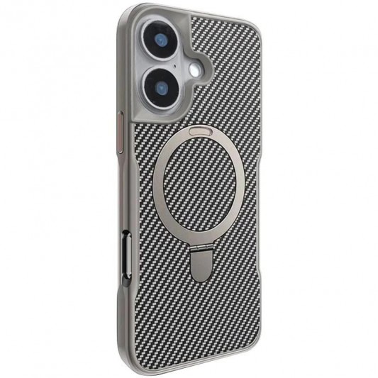TPU+PC чехол Metal Buttons with MagSafe Carbon Ring для Apple iPhone 16 (6.1") Серый