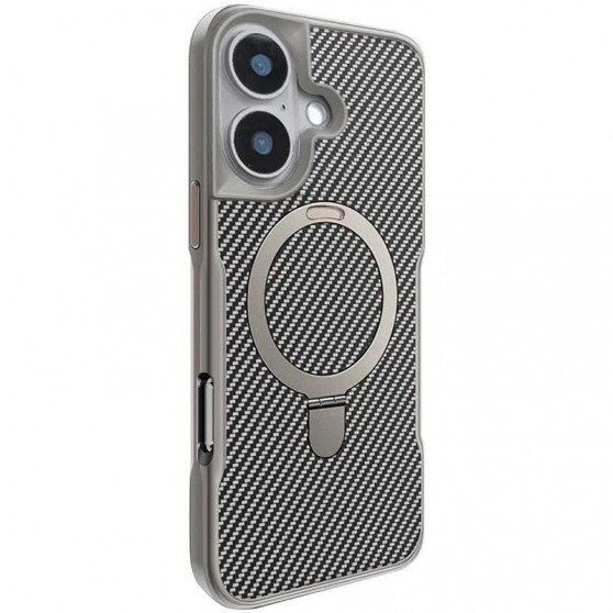 TPU+PC чохол Metal Buttons with MagSafe Carbon Ring для Apple iPhone 16 (6.1") Сірий