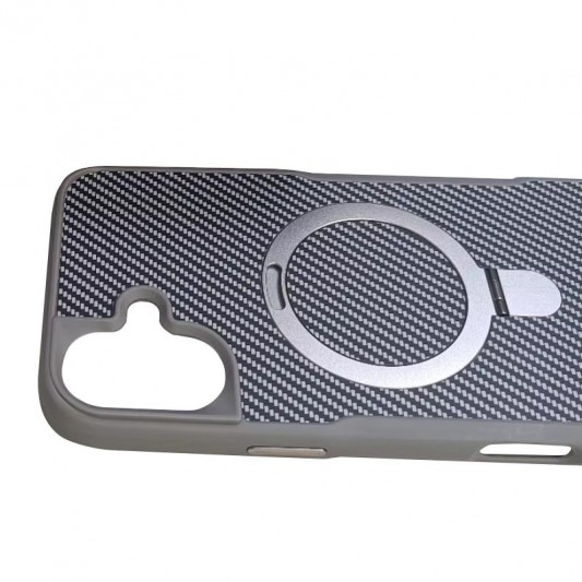 TPU+PC чехол Metal Buttons with MagSafe Carbon Ring для Apple iPhone 16 (6.1") Серый - изображение 1