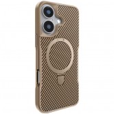 TPU+PC чехол Metal Buttons with MagSafe Carbon Ring для Apple iPhone 16 (6.1 дюйма) Золотой