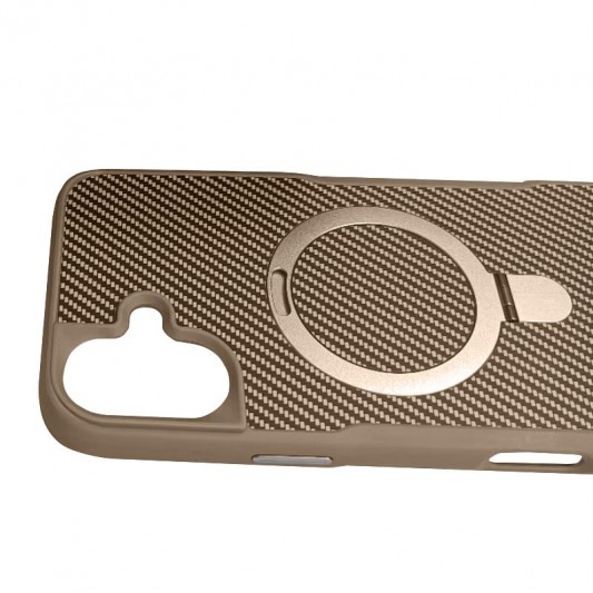 TPU+PC чехол Metal Buttons with MagSafe Carbon Ring для Apple iPhone 16 (6.1") Золотой - изображение 1